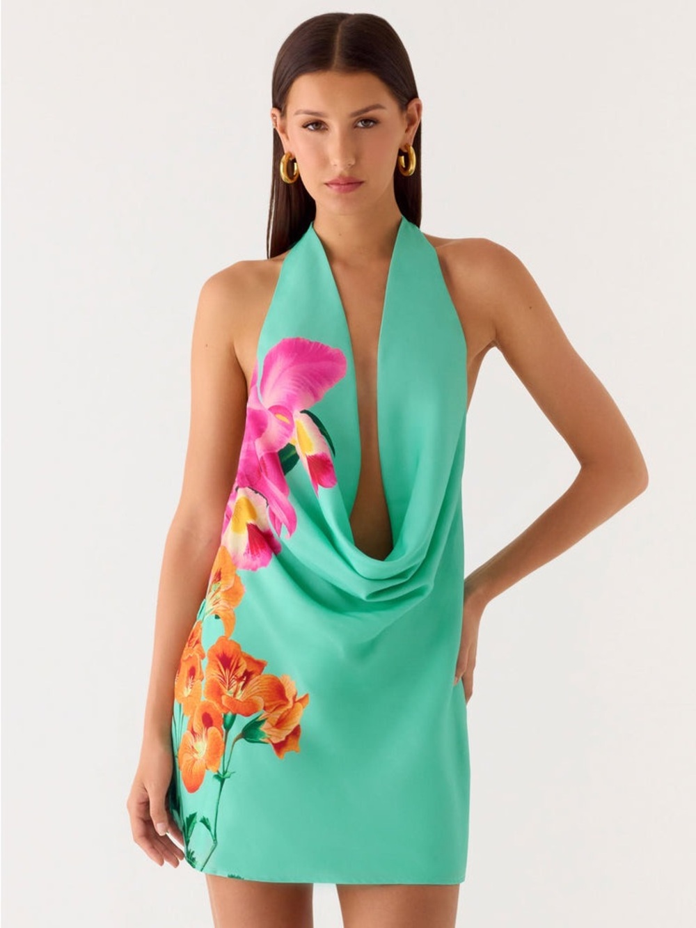 Peppermayo Aqua Halter Floral Drape Swim Coverup